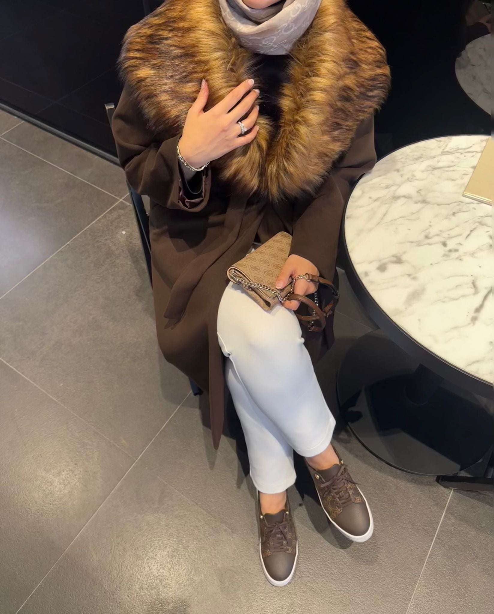 Perla Kürklü Kaban | Çıkarılabilir Kürklü Şal Yaka | Kuşaklı Uzun Kadın Kaban | Kışlık Şık Dış Giyim