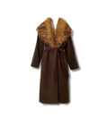 Perla Kürklü Kaban | Çıkarılabilir Kürklü Şal Yaka | Kuşaklı Uzun Kadın Kaban | Kışlık Şık Dış Giyim
